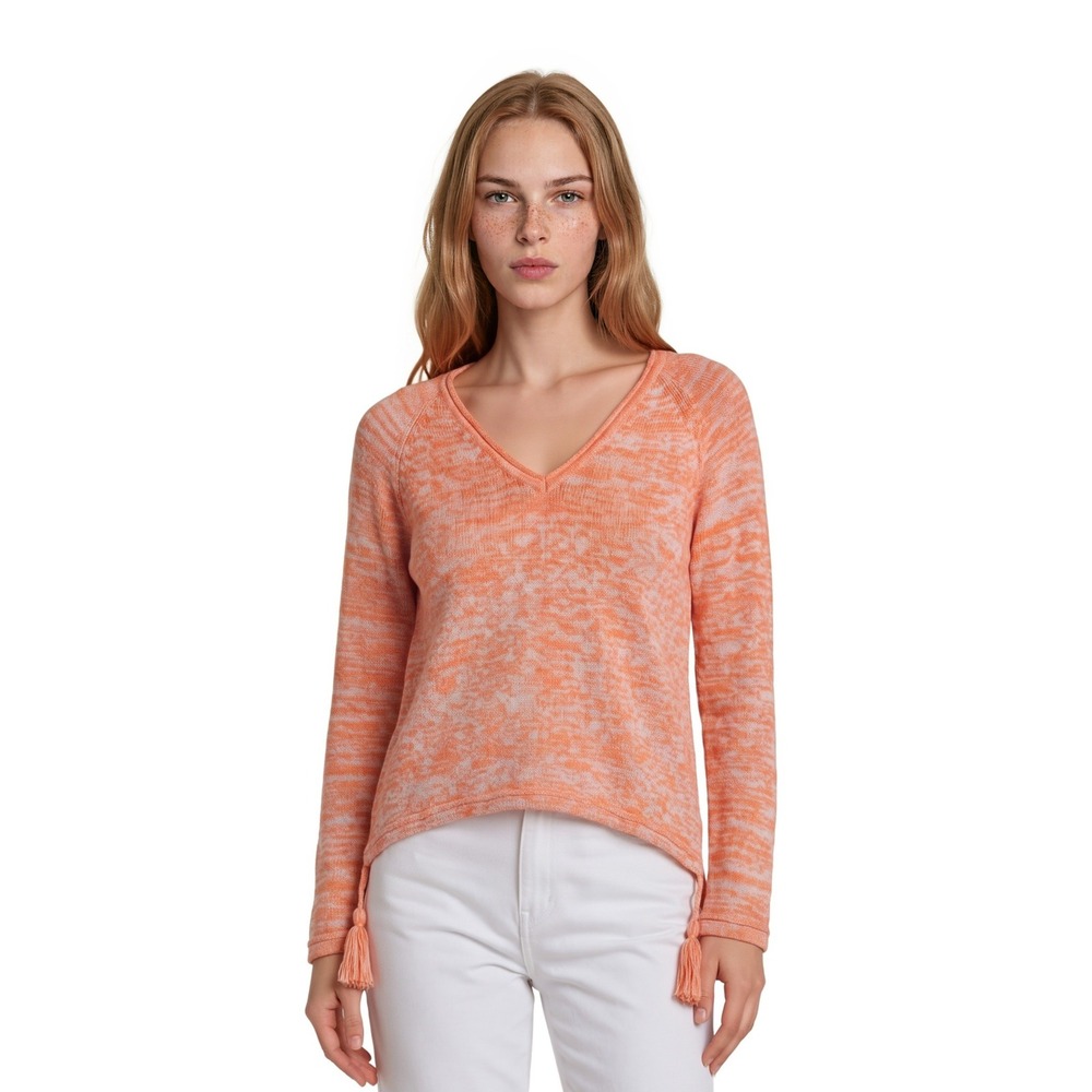 NWT Lilly Pulitzer V-Neck Sweater Womens Size Small Orange Space Dye Tassel Knit